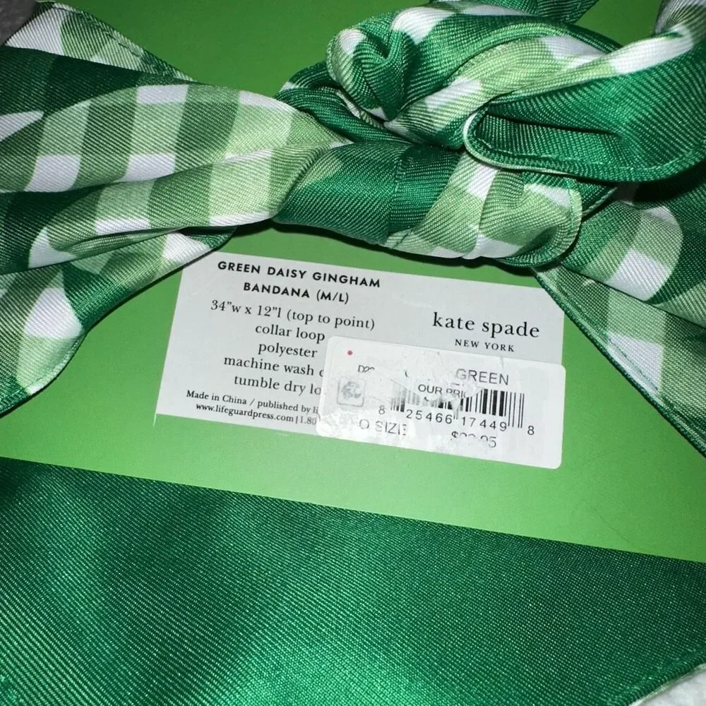 Kate Spade Green Daisy Gingham Plaid Pet Bandana M/L NWT